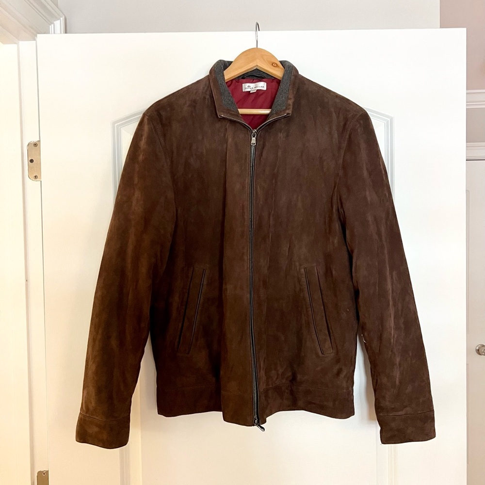 Peter Millar brown suede jacket with quilted lining. Size M, like new